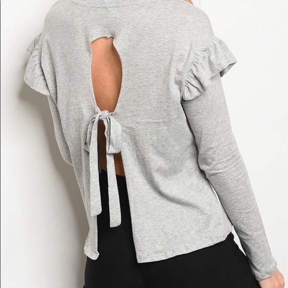 Gray Ruffle Sleeves Top - Picture 2 of 3